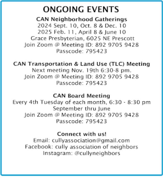 Meeting Schedule for 20242025 Cully Association of Neighbors